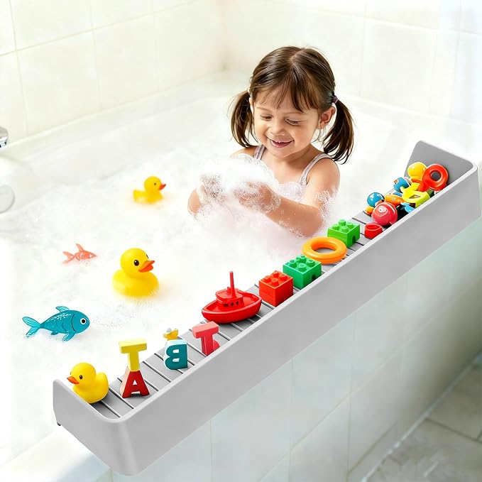 Bathtub Splash Guard for Kids, 2.6 FT Silicone Bathtub Play Shelf - Image 7