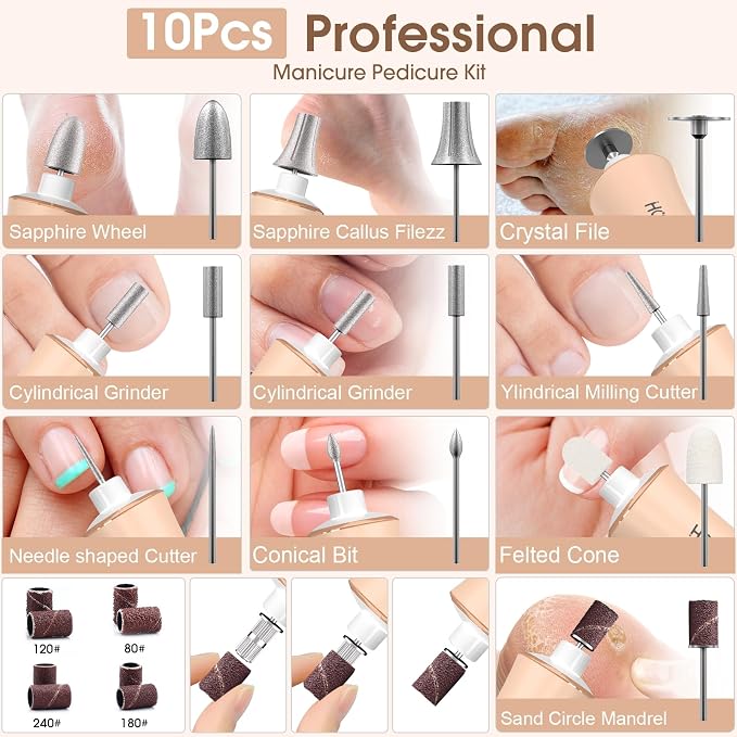 Professional Manicure Pedicure Kit, Cordless Electric Nail Drill - Image 8