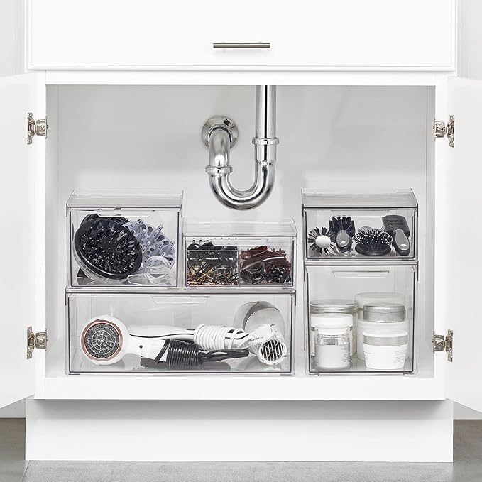 mDesign Plastic Stackable Bathroom Storage Organizer Bin Containers - Image 2