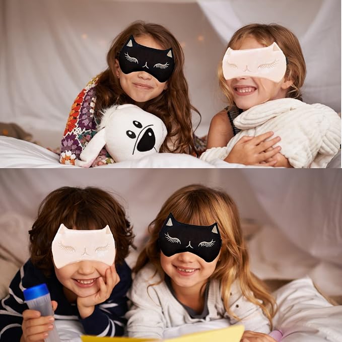 Cute Cat Sleep Mask for Kids, 2 Pack Silk Sleeping Eye Cover Adjustable Mask - Image 5