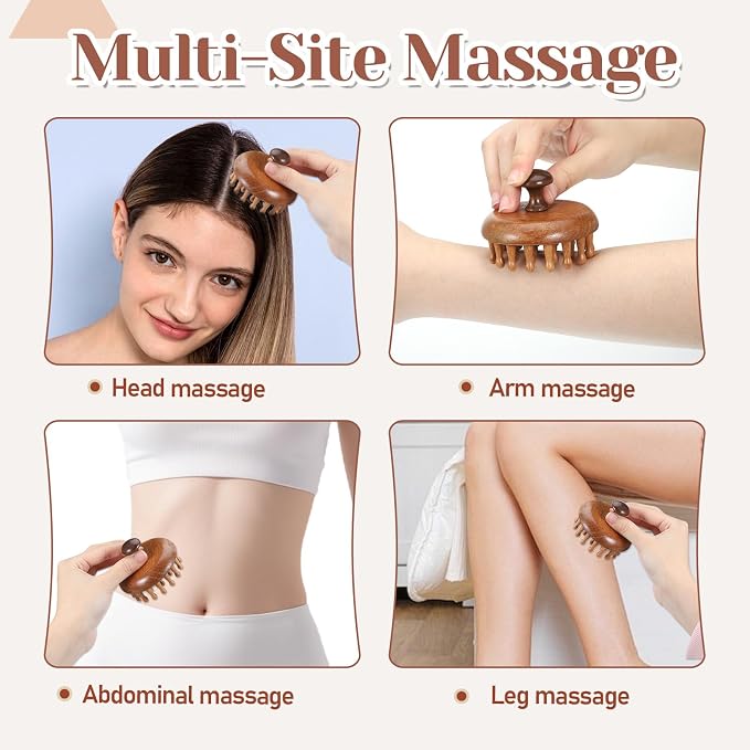 Wood Scalp Massager & Hair Scrubber, Wood Head Massage Brush - Image 4