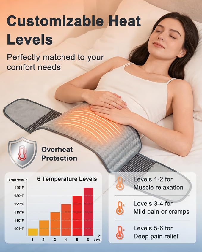 Heating Pad for Back Pain Relief, 4 Timers & 6 Temperatures, Auto Shut-Off - Image 5
