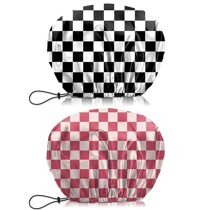 2 PCS Shower Cap Waterproof Double Layer Elastic Adjustable Reusable Hair Bath by BHAHB
