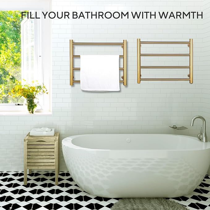 XBVV Gold Heated Towel Rack for Bathroom, Wall Mounted Bath Towel Warmer - Image 3