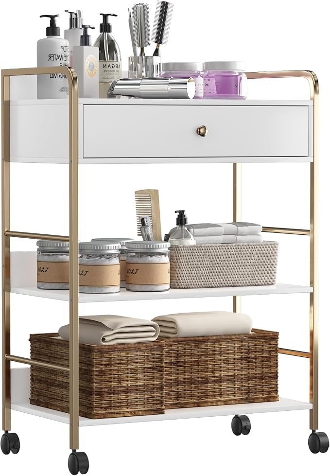 Salon Rolling Trolley with Lockable Wheels Barber Cart Storage Drawer Shelf by Waktavel
