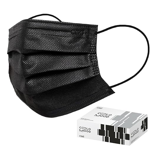 CSD Colo 30 Pcs Black Disposable Face Masks, 3 Ply Adult Mask by CSD
