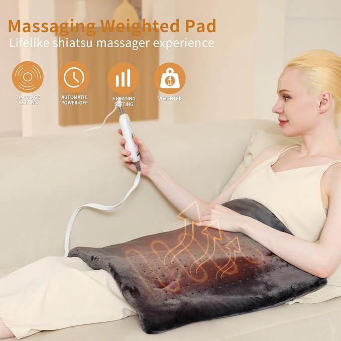 SAROO Heating Pad for Back Pain Relief, Massaging Weighted Heating Pads for Neck - Image 3