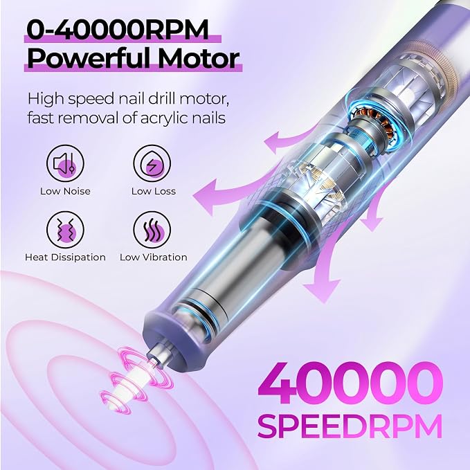 JOSGLOI Electric Nail Drill Professional: 40000RPM Electric Nail File Kit E - Image 2