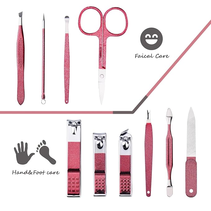 HANTEKAS Manicure Set 10 in 1 Stainless Steel, Nail Clippers Scissors Pedicure - Image 7