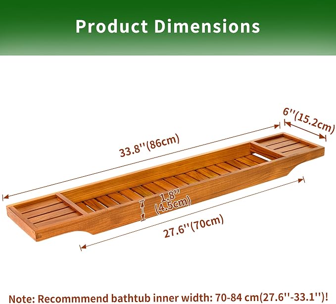 VaeFae Teak Bathtub Tray, Wooden Bath Caddy - Image 3