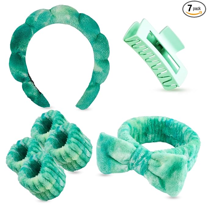 7 Pcs Spa Set, Facial Headband and Wristband Set, Skincare Accessories by Unknown