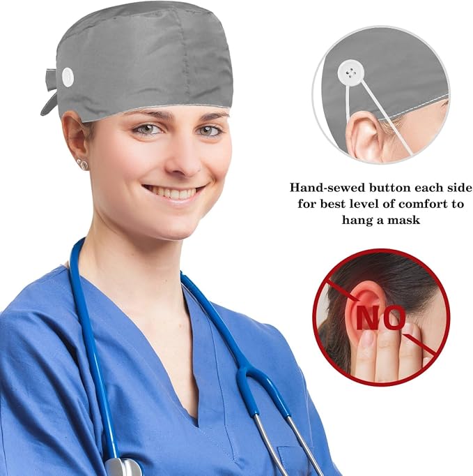 Scrub Cap with Hair Scrunchy, Ponytail Holder Surgical Cap - Image 3