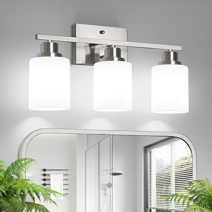 Ascher Bathroom Light Fixtures, 3-Light Vanity Light Over Mirror, Brushed by Ascher