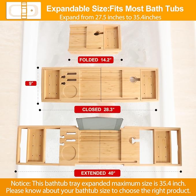 Banlilu Premium Natural Bamboo Expandable Bathtub Tray Caddy, Luxury Spa-Like - Image 4