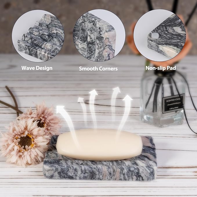 2 Pcs Soap Holder for Bathroom, Marble Soap Dish for Kitchen Countertop - Image 2
