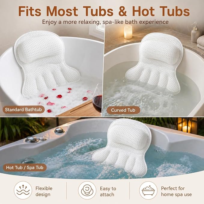 4D Air Mesh Bath Pillow for Tub, Soft Bathtub Cushion - Image 7