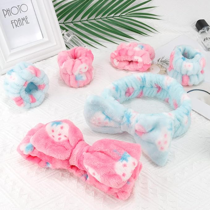 WHAVEL 6PCS Spa Headband and Wristbands Set, Face Wash Headband Wrist Bands - Image 7