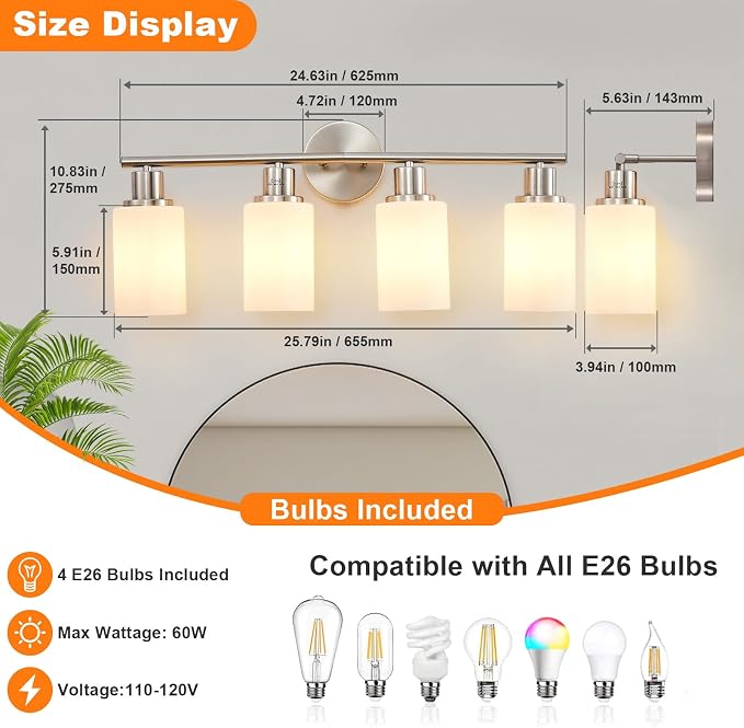 DLLT 4-Light Bathroom Light Fixtures: Nickel Modern Vanity Lights - Image 3