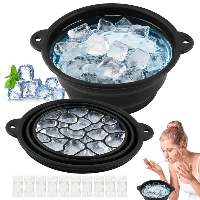 Face Bowl for Ice with Built-In Ice Tray, Collapsible Silicone Facial Ices Bath - Image 3