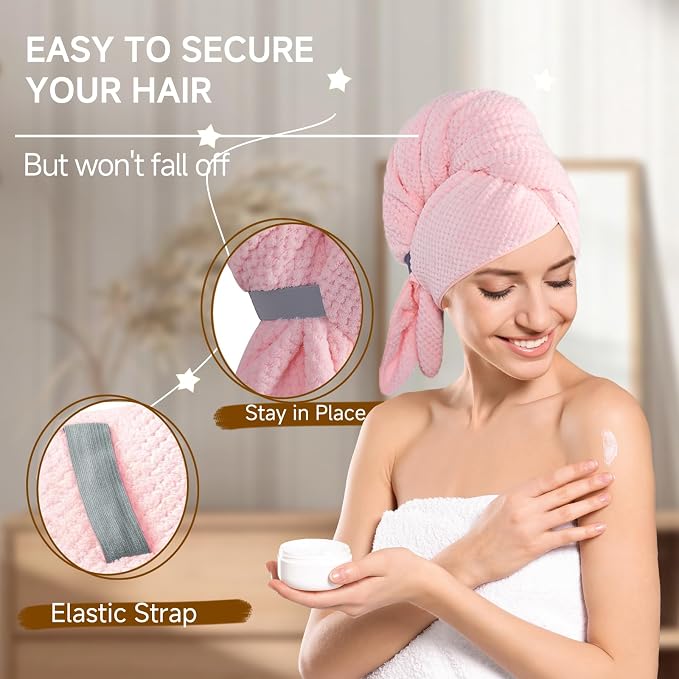 Microfiber Hair Towel Wrap for Women, Quick-Dry Turban, Ultra Absorbent & - Image 6