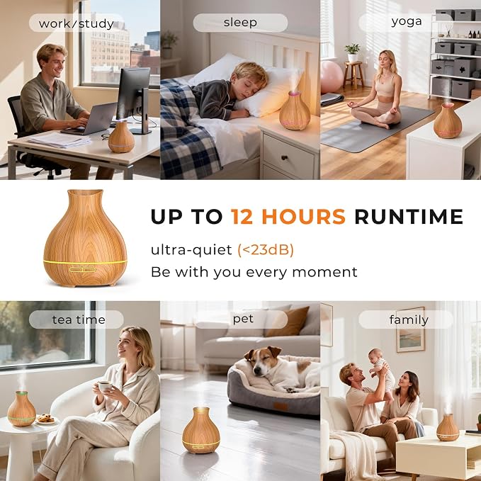 BZseed Aromatherapy Essential Oil Diffuser 550ml 12 Hours Wood Grain Aroma - Image 4