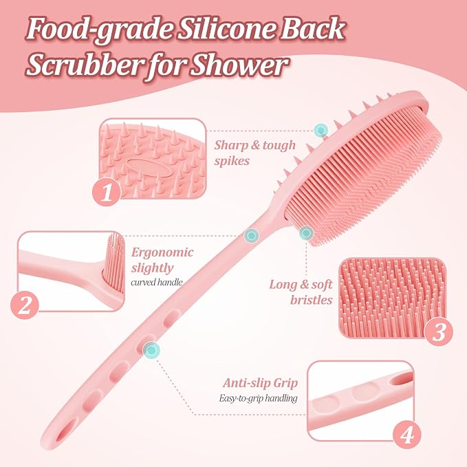 Silicone Back/Body/Face Scrubber & Soft Bath Glove Set 4PCS, Gentle Exfoliating - Image 3