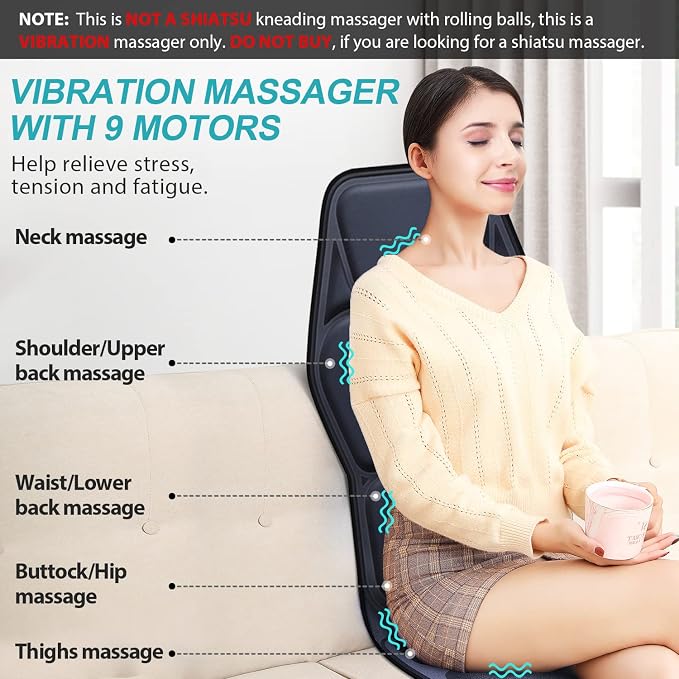 Massage Seat Cushion Pad with Heat 9 Massage Style Lumbar Support Function - Image 3