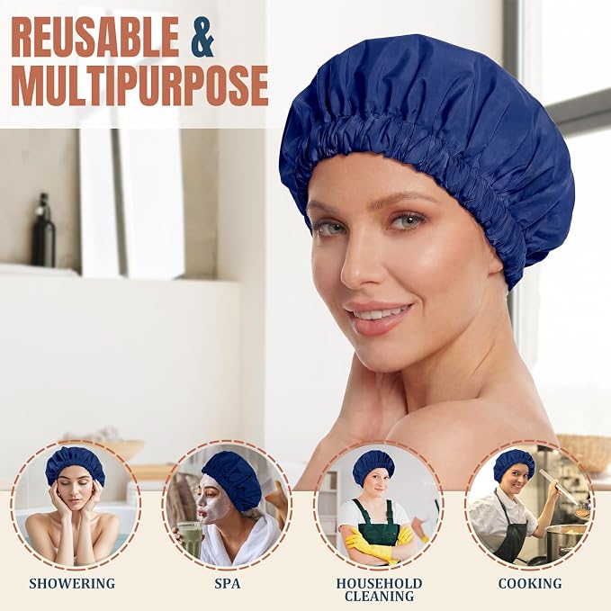 Reusable Shower Cap for Women, Large Waterproof Shower Bonnet - Image 3
