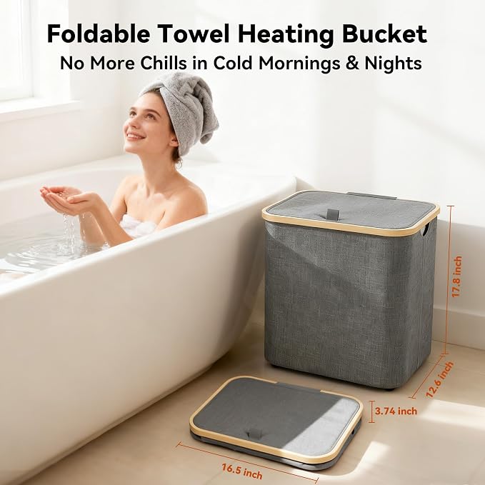2-in-1 35L Towel Warmer & 46L Laundry Basket, Foldable Towel Warmers - Image 4