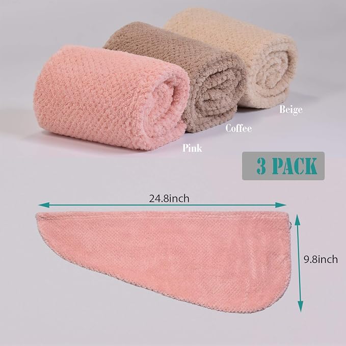 ELLEWIN Hair Towel Wrap 3 Pack, Microfiber Hair Drying Shower Turban - Image 3