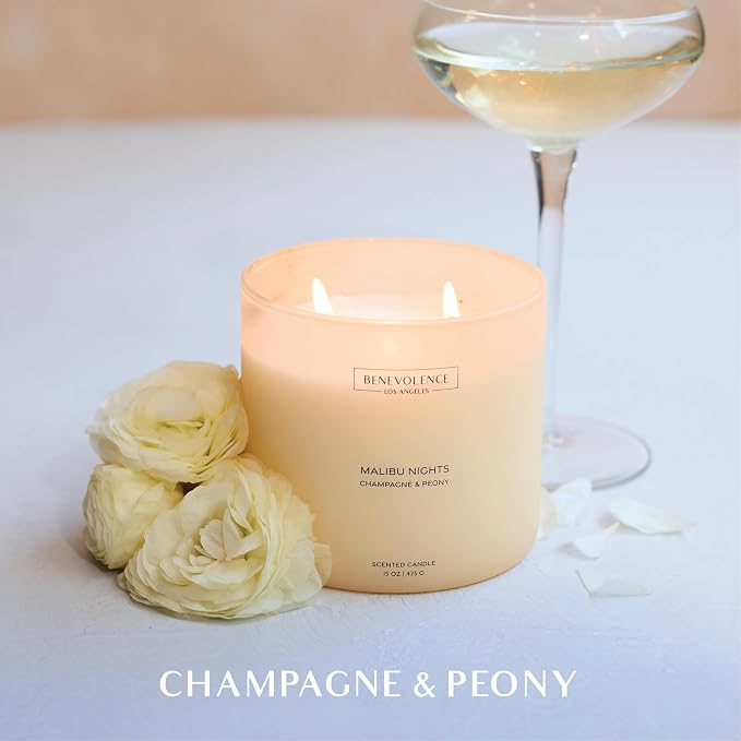 Champagne & Peony – Benevolence LA Large 3-Wick Scented Candle - Image 3
