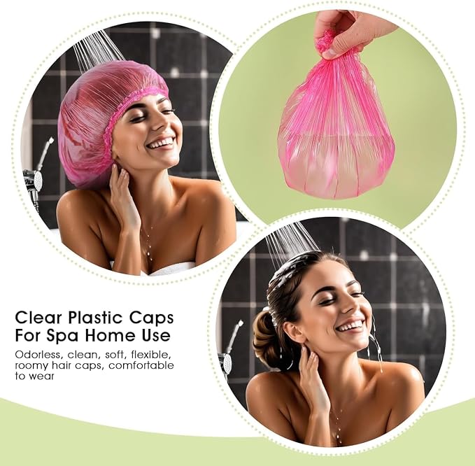 100Pcs Pink Disposable Shower Caps - Image 5