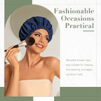 Reusable Shower Cap for Women, Large Waterproof Shower Bonnet - Image 2