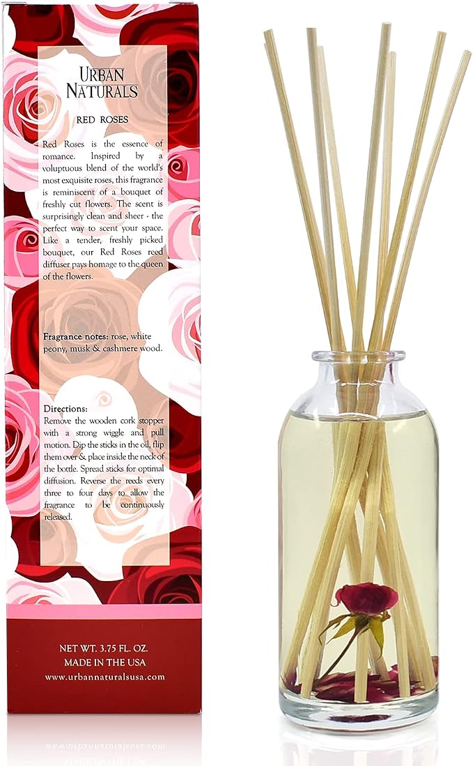 Urban Naturals Red Roses Reed Diffuser Oil Gift Set| Floral Scented Sticks Room - Image 3