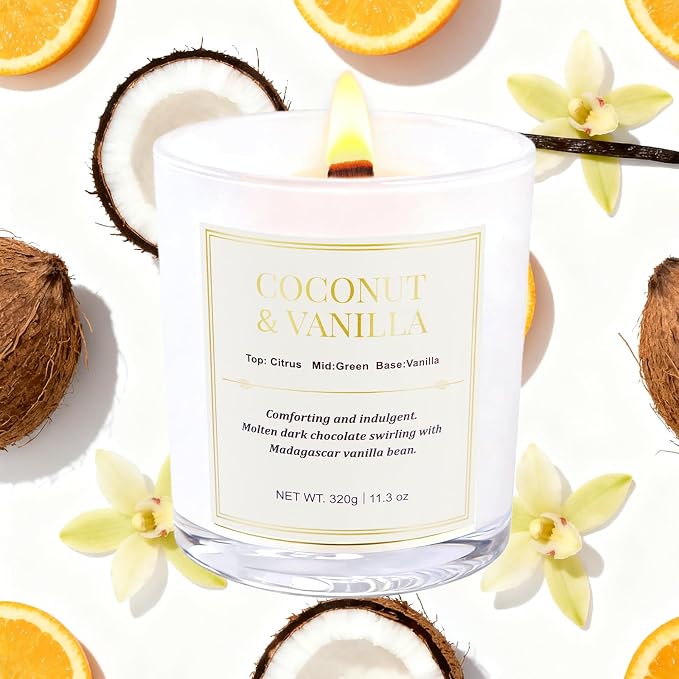 2 Pack Wood Wick Coconut & Vanilla Candle Gift Set – Long Lasting Soy Wax - Image 2
