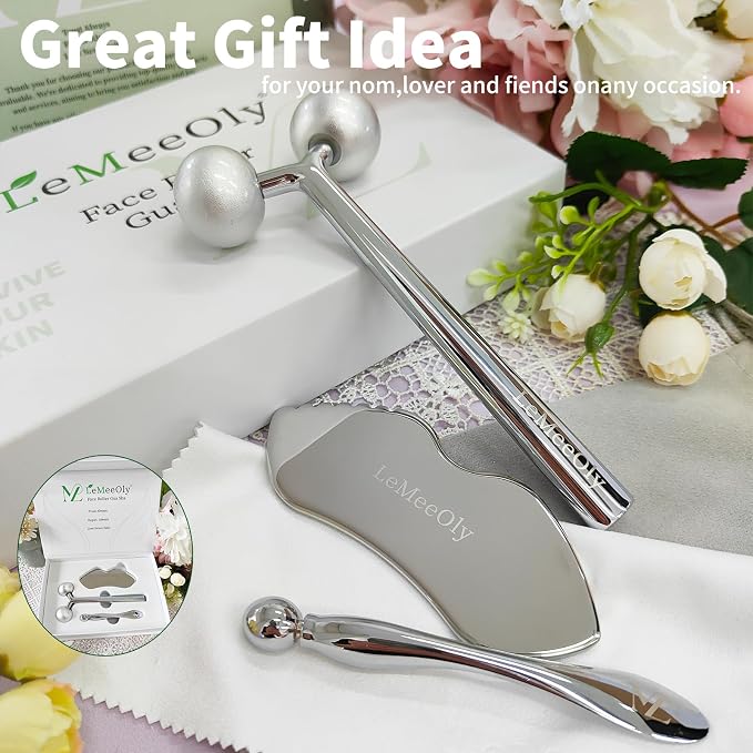 LeMeeOly 2Pcs Gua Sha Facial Tools Stainless Steel, Detailer GuaSha Set - Image 8