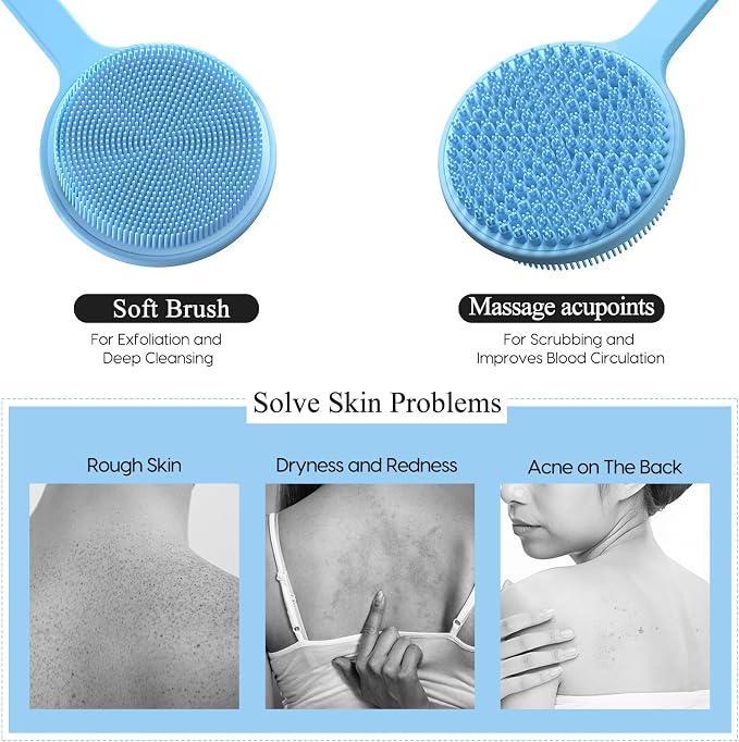 2 Pack Back Scrubber for Shower, 17in Lengthen Long Handle Body Brush, Double - Image 6