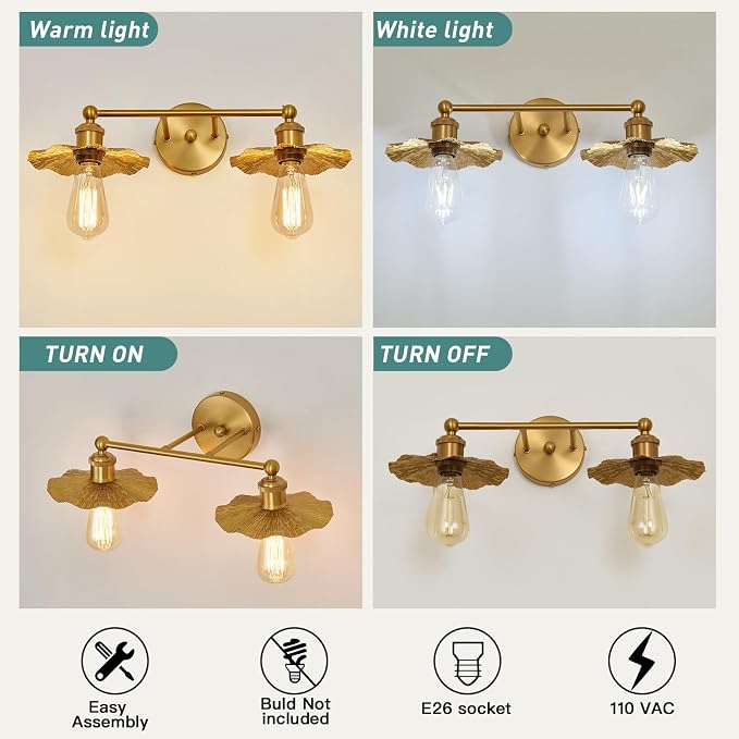 ZGLAOJT 2 Light Vintage Vanity Light Gold Bathroom Light Fixtures Over Mirror. - Image 3