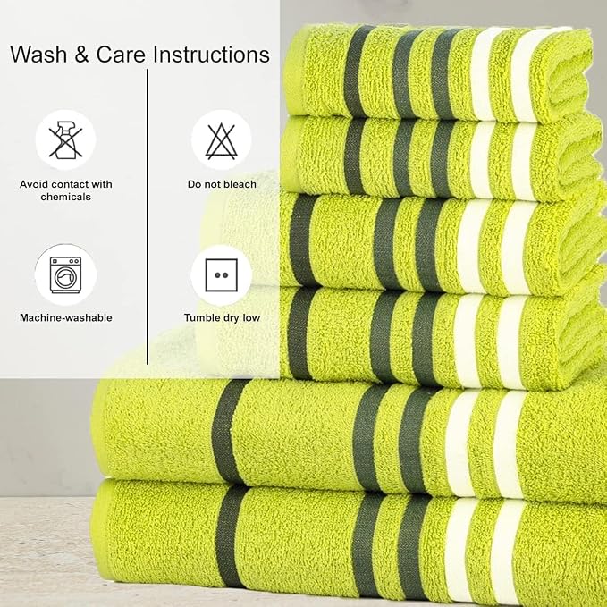 CASA COPENHAGEN Exotic 6Pcs 100% Egyptian Cotton Towels Gift Set- Lime Green - Image 6