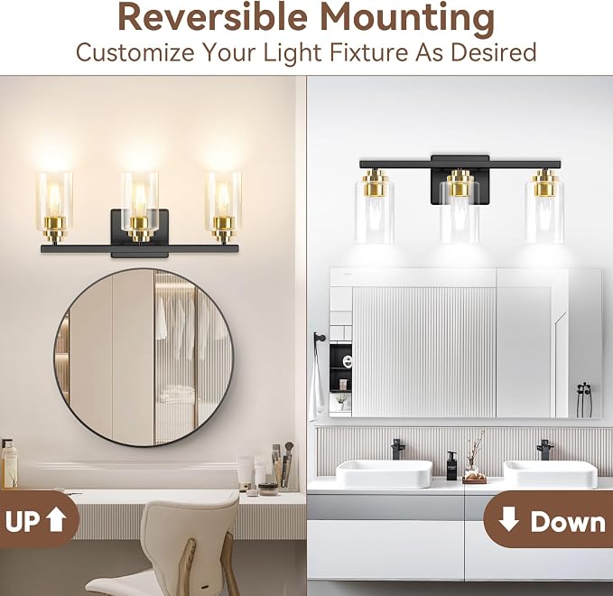 3-Light Bathroom Light Fixtures, Classic Wall Light Fixture - Image 2