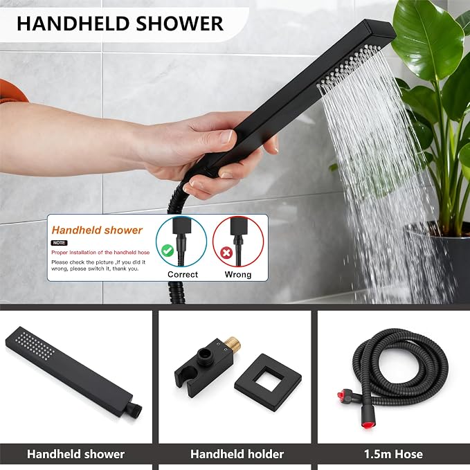 Midanya Shower System with Tub Spout, Bathtub Shower Faucet Set with Square - Image 7