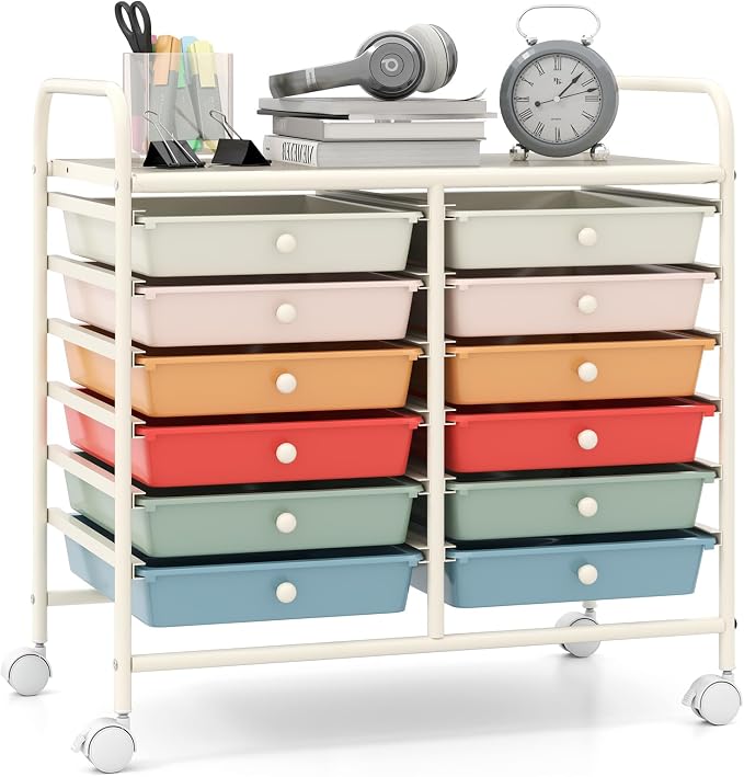 Giantex 12 Drawers Rolling Cart, Mobile Storage Drawer Cart, Classroom by Giantex