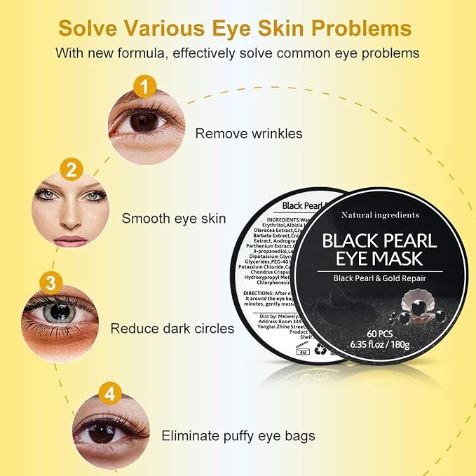 Under Eye Patches, Eye Mask Black Pearl, Puffy Eyes Dark Circles Brighten - Image 4