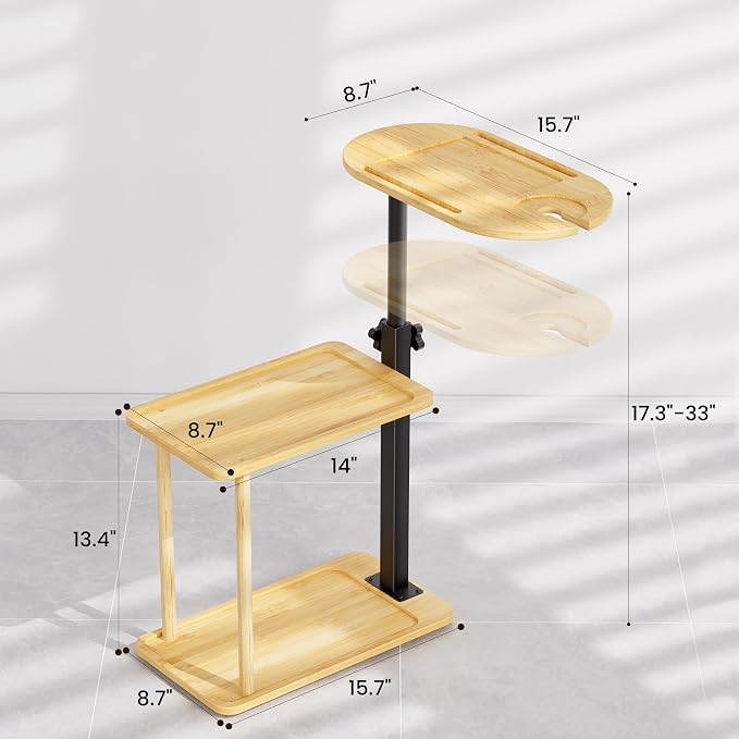 Bathtub Tray Table, Freestanding Bath Side Table Tub Tray Caddy, 3 Layer Bamboo - Image 2