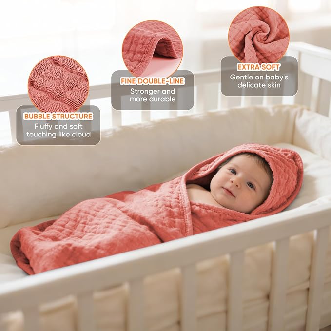 MIGIOL Muslin Hooded Baby Towels 100% Cotton ，Super Soft Muslin Baby Bath Towel - Image 8