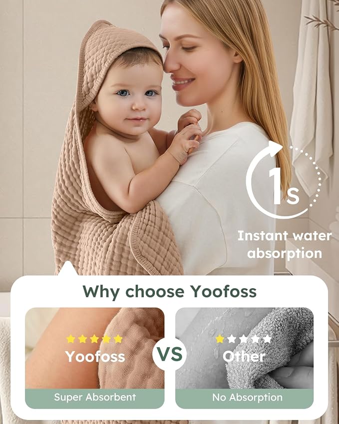 Yoofoss Hooded Baby Towels for Newborn 2 Pack 100% Muslin Organic Cotton Baby - Image 3