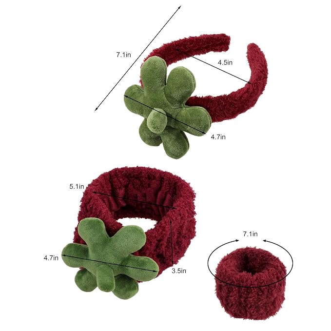 Ivyu Spa Skincare Headbands& Wristband Set，Cute Strawberry Makeup Headband - Image 8
