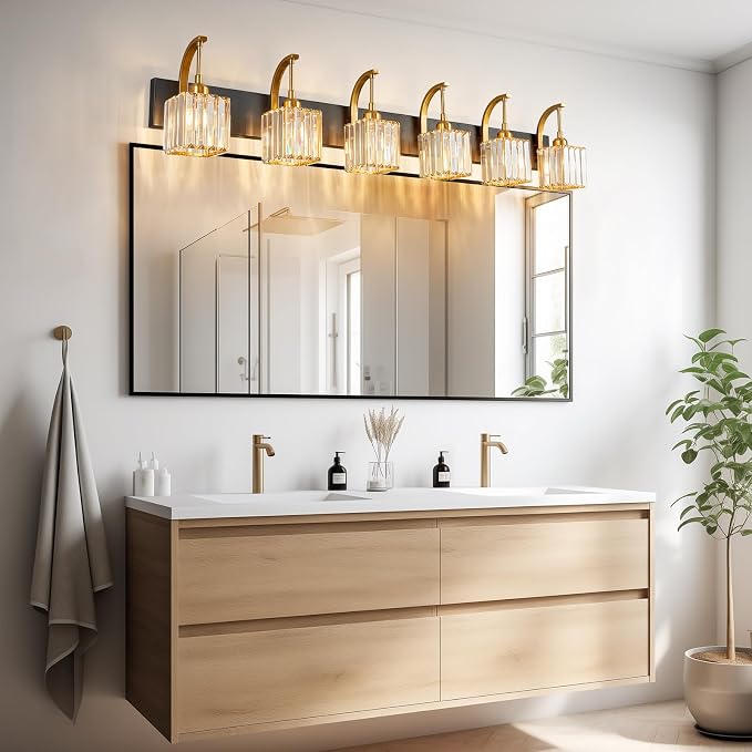 Crystal Vanity Lights 6-Light Black Gold Bathroom Vanity Lights Modern Crystal - Image 6