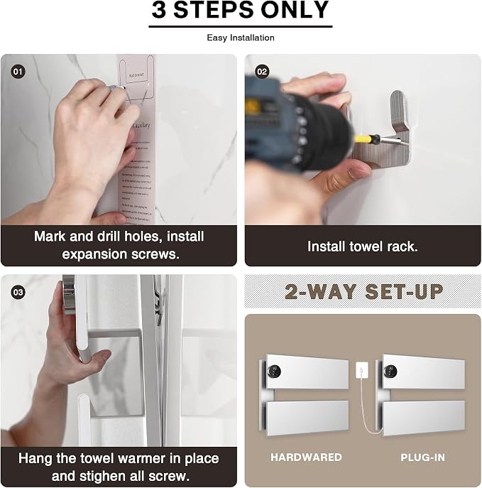 K&KALONZO Electric Towel Warmer, 18.35" W x 14.6" H Wall-Mounted Towel Heater - Image 6
