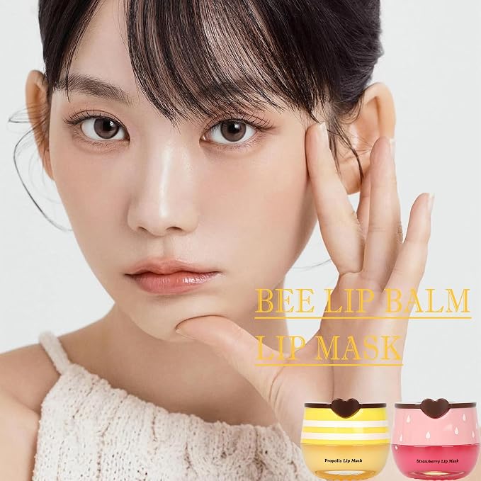 2 PCS Bee Lip Balm Lip Mask Honey Pot, Honey & Strawberry Lip Mask Propolis - Image 9